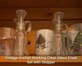Vintage Anchor Hocking Clear Glass Cruet Set with Stopper