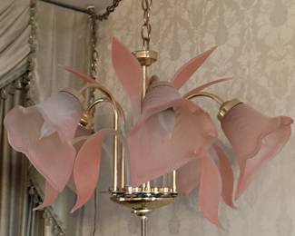 Vintage Pink Calla Lily Murano Glass Chandelier
