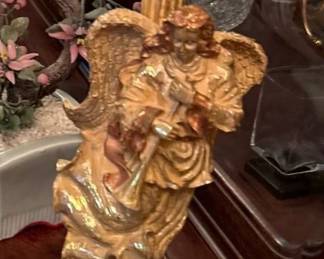 Vintage GoldTone Angel Candlestick Holder with Trumpet