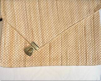 Vintage Raffia Envelope Clutch Purse with GoldToned Clasp