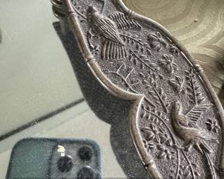 Art Deco Octagonal Mirrored Tray with Bird and Foliage Handles second image