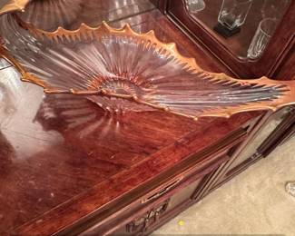 Vintage Art Glass Decorative Bowl with Gold Tone Metal Trim, possibly Bayel or Baccarat style third image