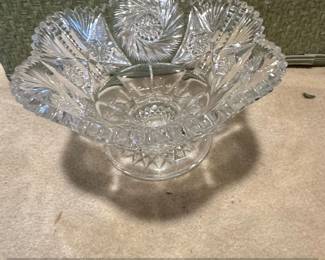 American Brilliant Cut Glass Hobstar and Fan Bowl