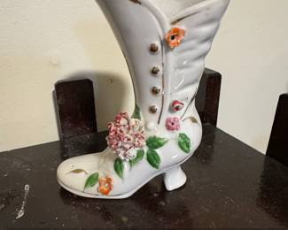 Vintage Royal Crown Porcelain Ladys Slipper Vase with Floral Embellishments