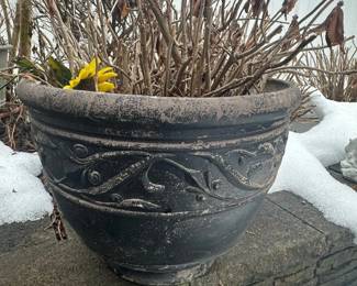 Large Decorative Resin Planter Pot with Embossed Foliage Motif