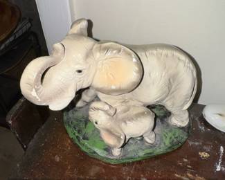 Vintage Homco Porcelain Elephant Mother and Calf Figurine 