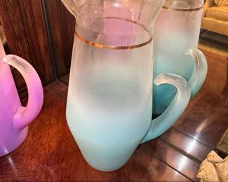 Blendo Frosted Glass Pitcher with Gold Band