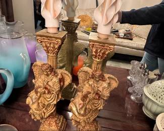 Pair of International Bazaar Golden Angel Candlestick Holders second image