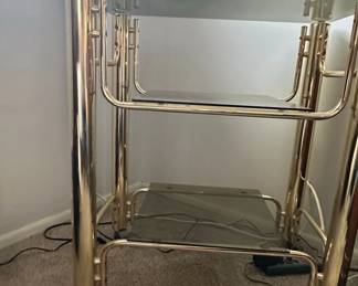 Vintage Hollywood Regency Brass and Smoked Glass Bar Cart