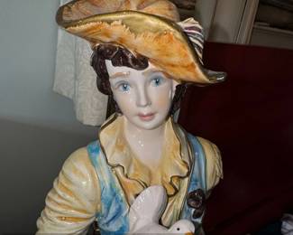 Capodimonte Porcelain Figural Lamp Base  Young Man with Dove