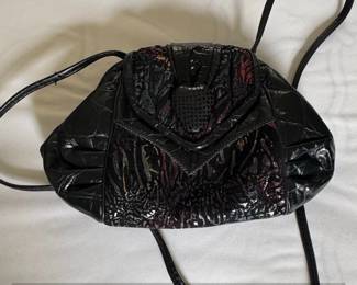 Vintage Black Faux Leather Shoulder Bag with Metallic Accents