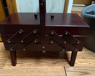 Mid Century Modern Expandable Wooden Sewing box with Legs 