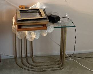 Milo Baughman Style Brass and Glass Cantilever Side Table