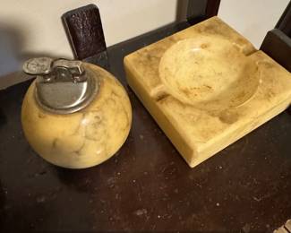 Vintage Alabaster Table Lighter and Ashtray Set by Romano Bianchi second image
