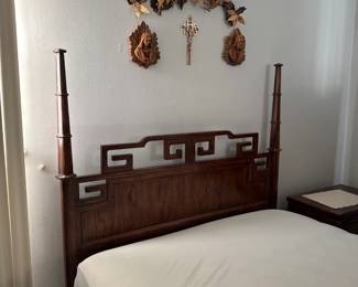 Dark Wood FourPoster Bed with AsianInspired Headboard