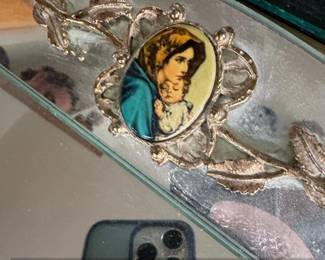 Vintage Madonna and Child Vanity Mirror Tray second image