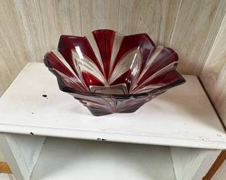 Vintage Soga Ruby Red Cut to Clear Glass Bowl
