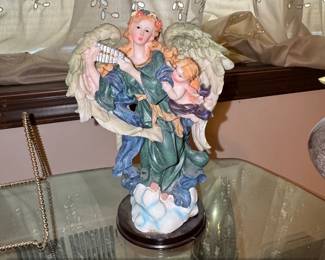 Angel with Musical Instrument and Cherub Figurine