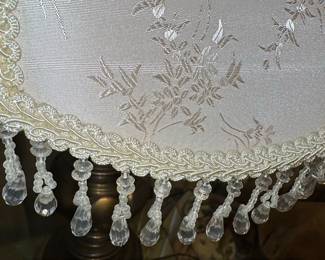 Vintage Brass Table Lamp with Beaded Chandelier Shade and Floral Pattern second image