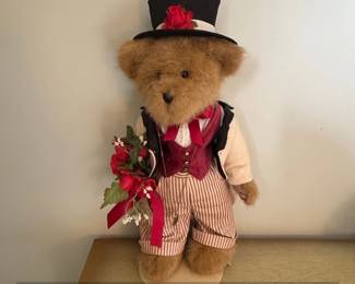 Vintage Groom Teddy Bear with Formal Attire and Bouquet