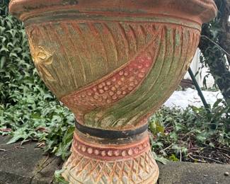 Glazed Terracotta Planter with Embossed Floral and Geometric Designs