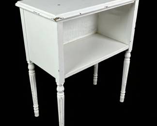 Antique White Wooden Side Table with Shelf 