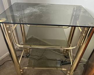 Vintage Hollywood Regency Brass and Smoked Glass Bar Cart second image