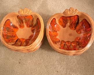 Vintage California Pottery Sequoia Ware 801B Pumpkin Bowls Set of 2