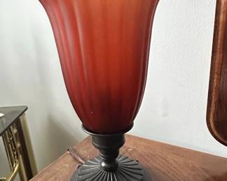Vintage Amber Fluted Glass Lily Shade Table Lamp