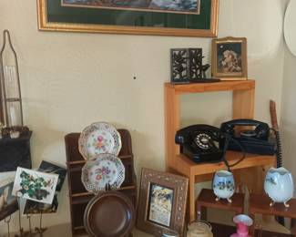 Old phones, tins and glassware