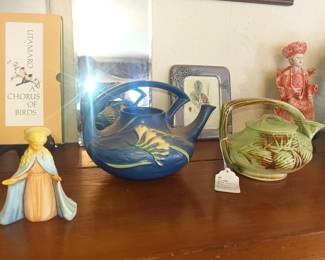 Roseville and McCoy teapots, Goebel angel