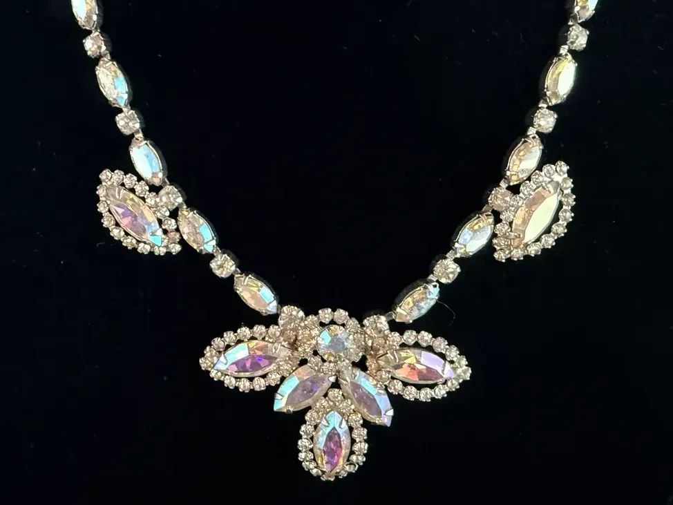 Vintage WEISS Aurora Borealis Rhinestone Necklace Earring Set