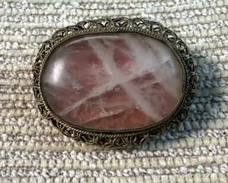 Vintage Rose Quartz Brooch