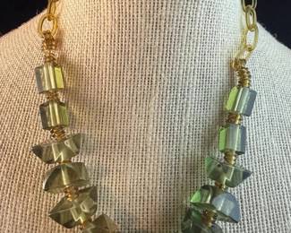 Multi Color Resin Bangle  Faceted Seagrass Lucite Beaded Celluloid Link Necklace