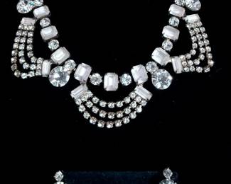 Vintage Faceted Rhinestone Statement Necklace  Earring Set