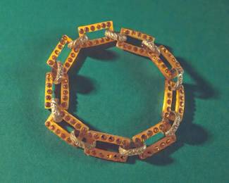 Deco Celluloid Rhinestone Linked Bracelet
