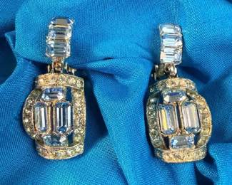 Beautiful Henry BOGOFF Signed Sapphire Rhinestone ClipOns 