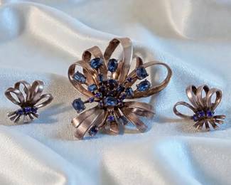 Ciner Sterling Bow Brooch And Matching Screwback Earrings 