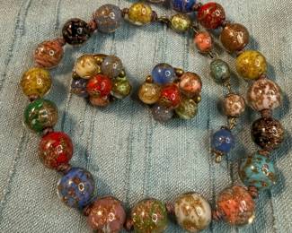 Murano Confetti Glass Beaded Choker  Matching Earrings 