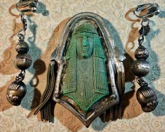 Egyptian Revival Style Brooch And Earrings