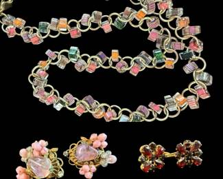 Glass  Round Beaded Necklace, Vintage Robert  Czech Vintage Earrings 