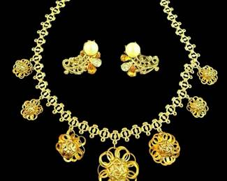 GoldTone Filigree Choker,  Eugene Filagree Clip Ons