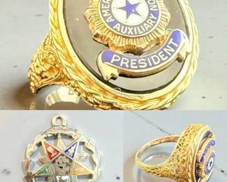 10k Gold American Legion Ring  Eastern Star Pendant