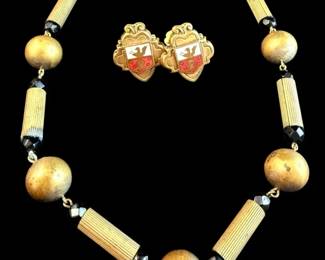 Coat Of Arms ClipOns And Brass Beaded Choker 