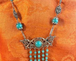 Art Nouveau Style Jade Colored Glass Beads