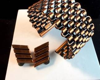 Renoir Copper Basketweave Cuff  ClipOff Earrings