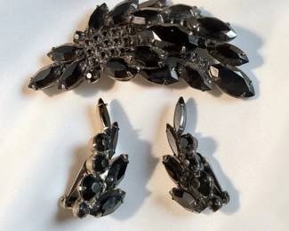 Juliana Style Black Glass Rhinestone Jewelry Set