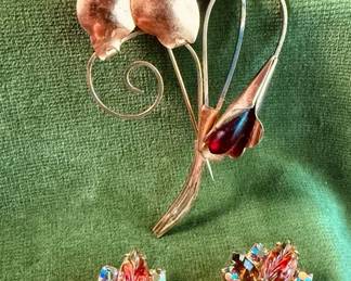 TRUART Sterling Copper Tone Lily Brooch 