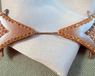 BakeliteCelluloid Yellow Rhinestone Collar Brooch