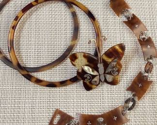 Tortoise Bangles  Tortoise Pin, Bracelet W Sterling  Mother Of Pearl Inlay